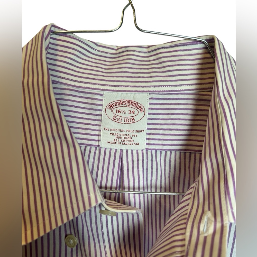 Brooks Brothers Purple White Stripe Button Down Size 16 1/2-34 - Picture 3 of 4
